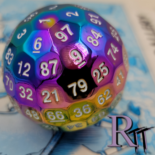 Rainbow Metal D100 Dice + Container