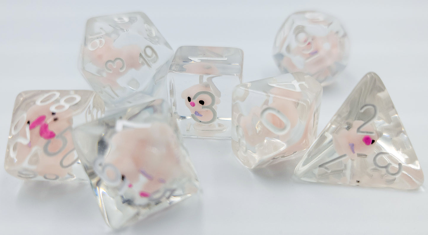 7pcs/Set Pink Pig Farm Animal Hog Swine Polyhedral Dice DND RPG MTG Role Playing Game Tabletop