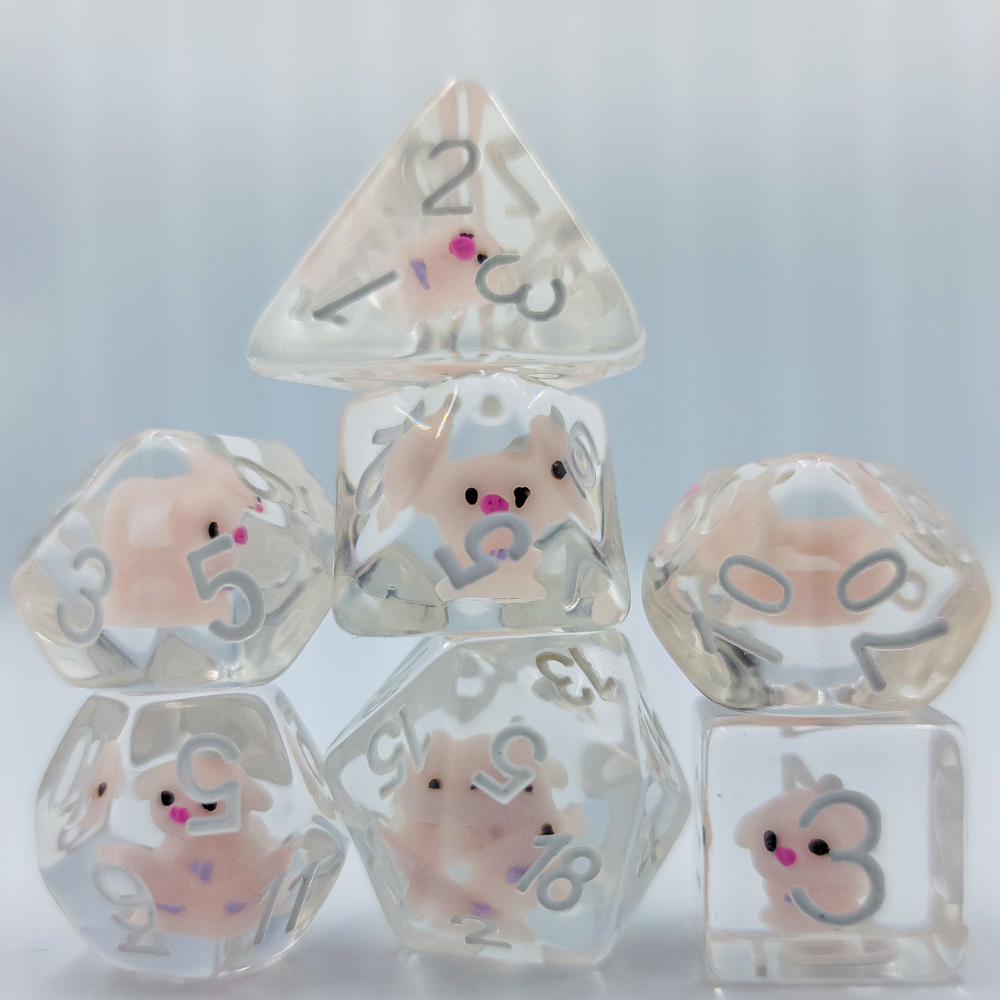 7pcs/Set Pink Pig Farm Animal Hog Swine Polyhedral Dice DND RPG MTG Role Playing Game Tabletop