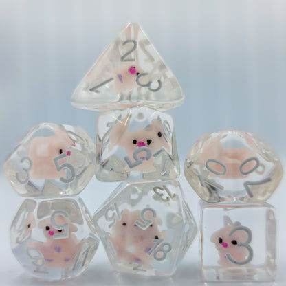 7pcs/Set Pink Pig Farm Animal Hog Swine Polyhedral Dice DND RPG MTG Role Playing Game Tabletop