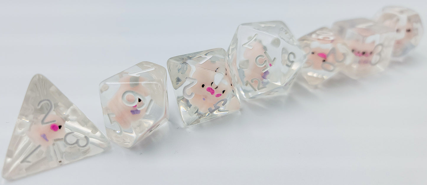 7pcs/Set Pink Pig Farm Animal Hog Swine Polyhedral Dice DND RPG MTG Role Playing Game Tabletop