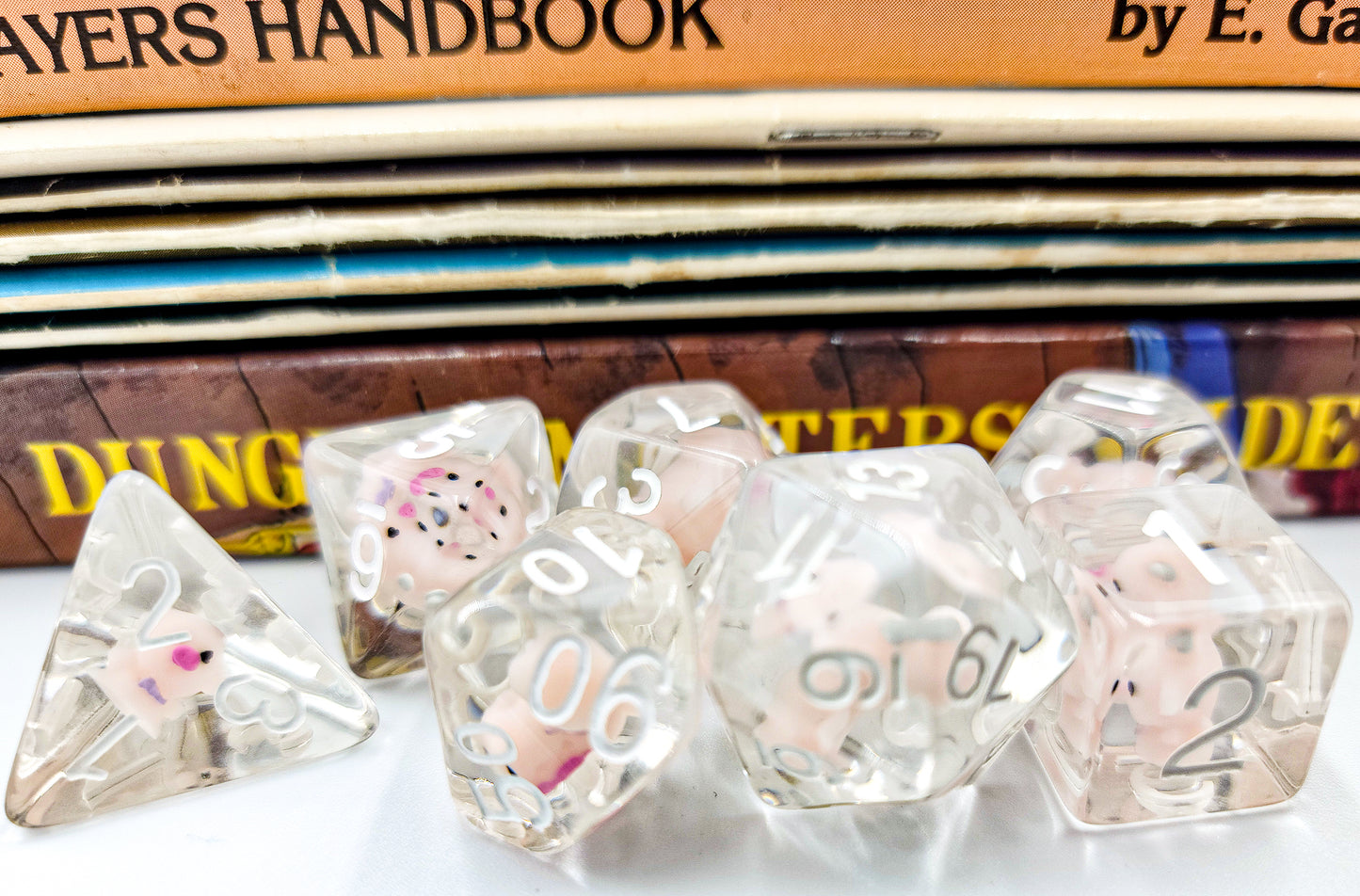 7pcs/Set Pink Pig Farm Animal Hog Swine Polyhedral Dice DND RPG MTG Role Playing Game Tabletop