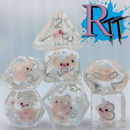 7pcs/Set Pink Pig Farm Animal Hog Swine Polyhedral Dice DND RPG MTG Role Playing Game Tabletop