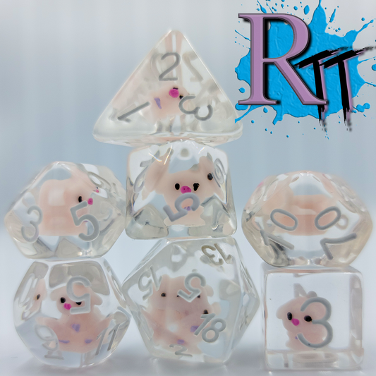 7pcs/Set Pink Pig Farm Animal Hog Swine Polyhedral Dice DND RPG MTG Role Playing Game Tabletop