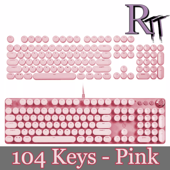 White Retro Steampunk Round Typewriter Keycaps 104 Keys ABS Mechanical Keyboard