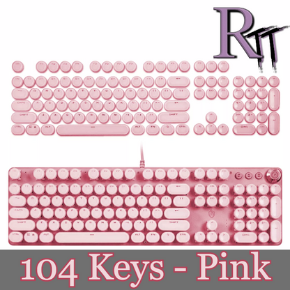 White Retro Steampunk Round Typewriter Keycaps 104 Keys ABS Mechanical Keyboard