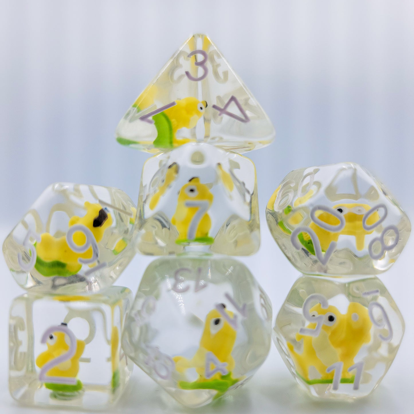 7pcs/Set Clear/Transparent Pokemon Psyduck Polyhedral DND Dice RPG MTG Role Playing Game Tabletop Yellow