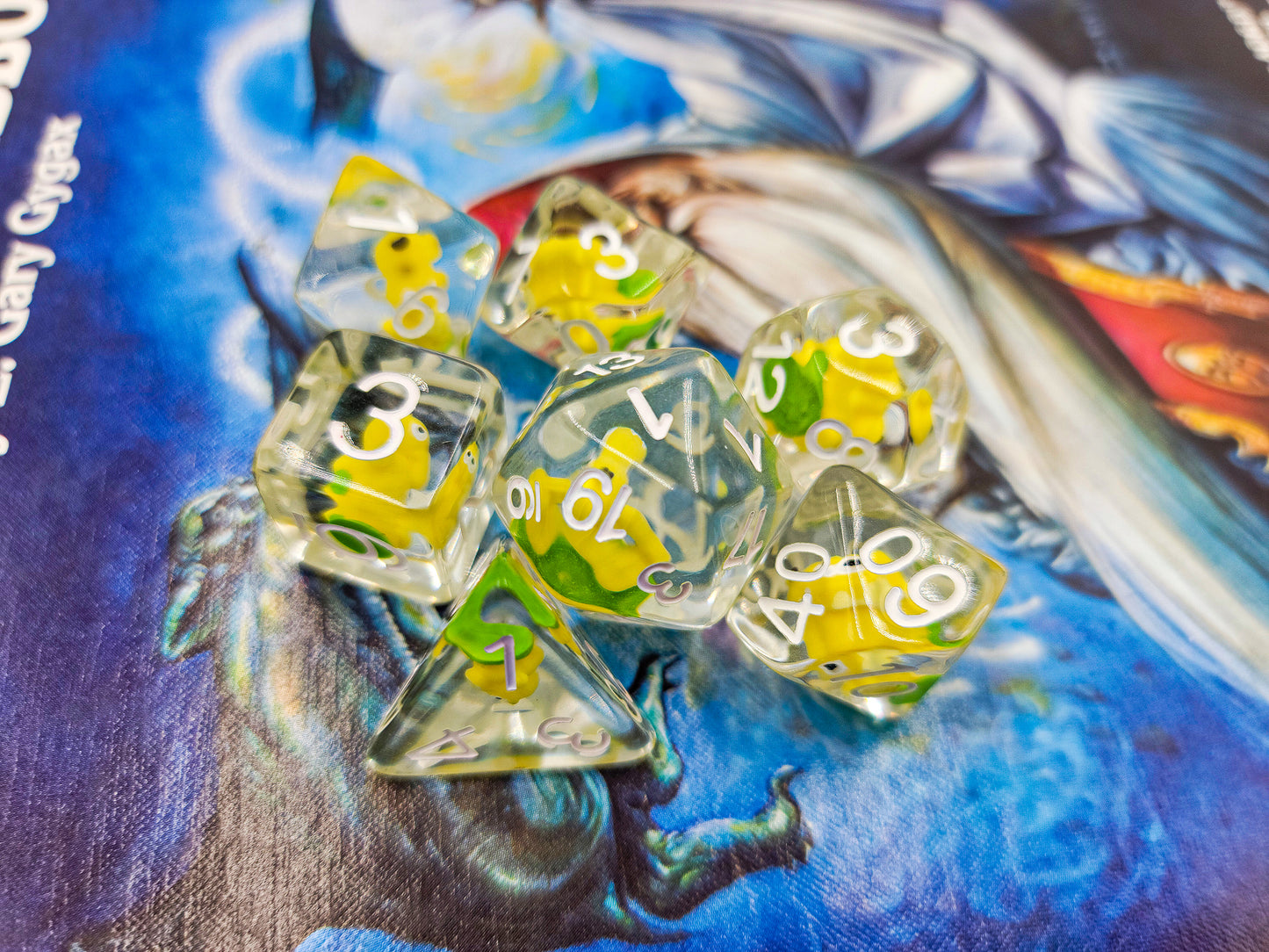 7pcs/Set Clear/Transparent Pokemon Psyduck Polyhedral DND Dice RPG MTG Role Playing Game Tabletop Yellow