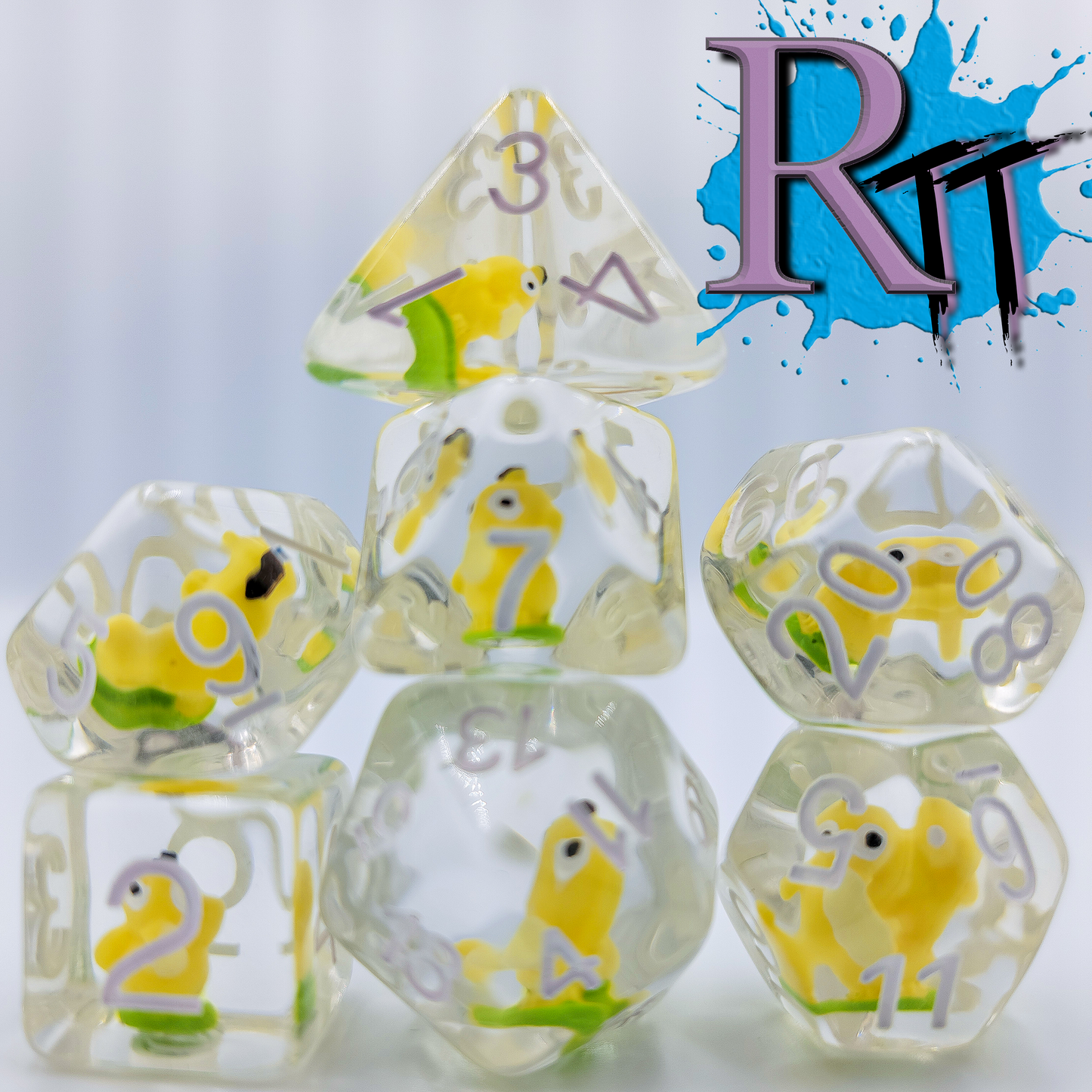 7pcs/Set Clear/Transparent Pokemon Psyduck Polyhedral DND Dice RPG MTG Role Playing Game Tabletop Yellow