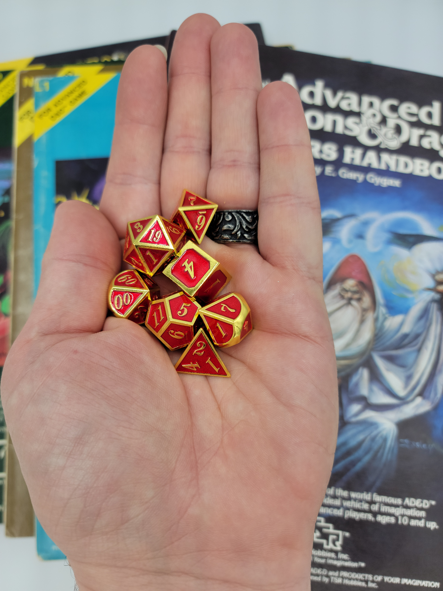 Red & Gold Metal 7 Piece D&D Dice Set