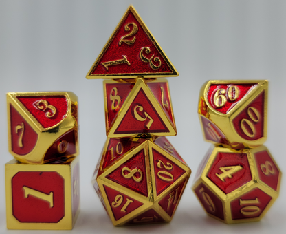 Red & Gold Metal 7 Piece D&D Dice Set