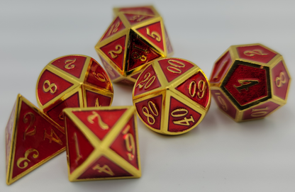 Red & Gold Metal 7 Piece D&D Dice Set