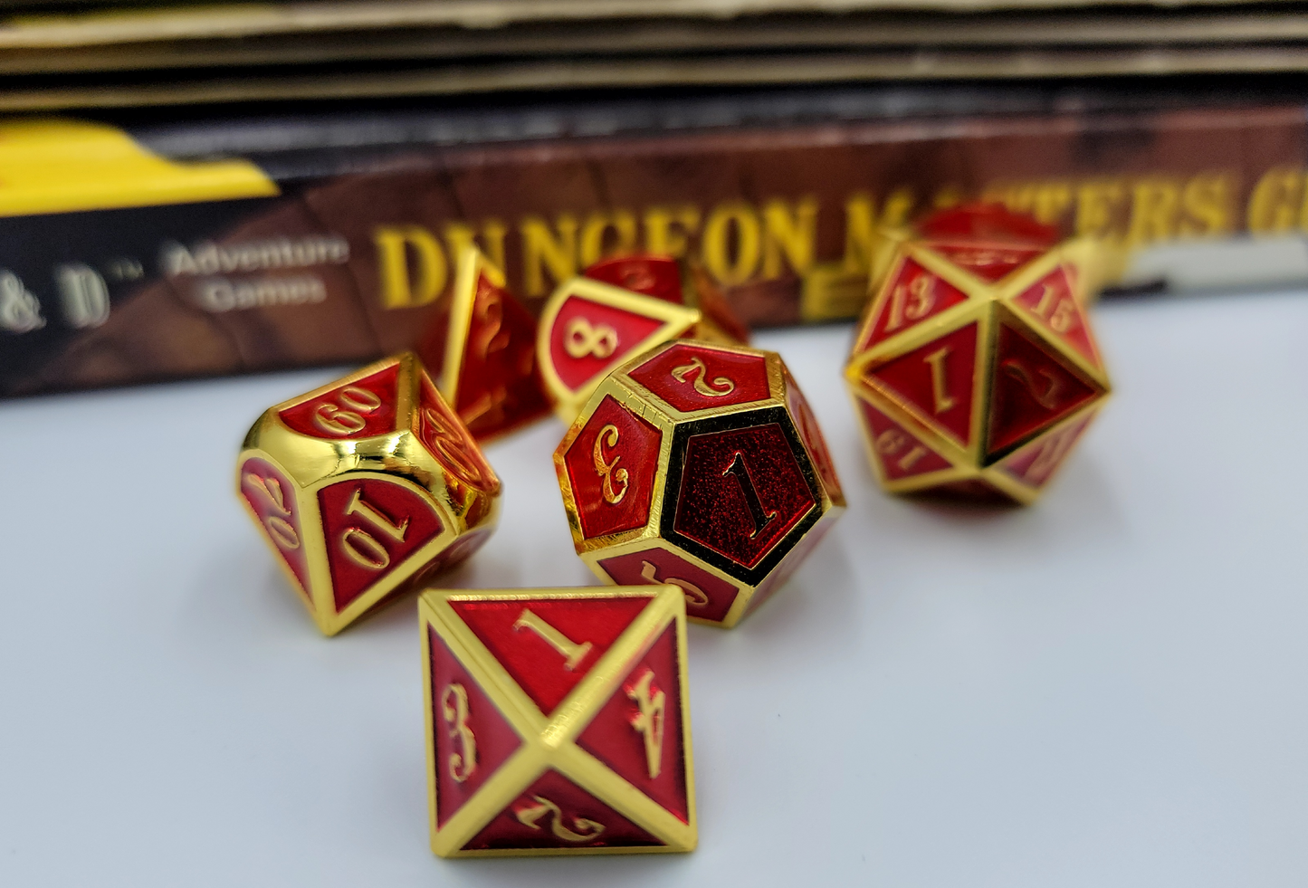 Red & Gold Metal 7 Piece D&D Dice Set