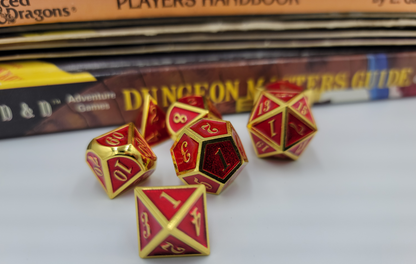 Red & Gold Metal 7 Piece D&D Dice Set