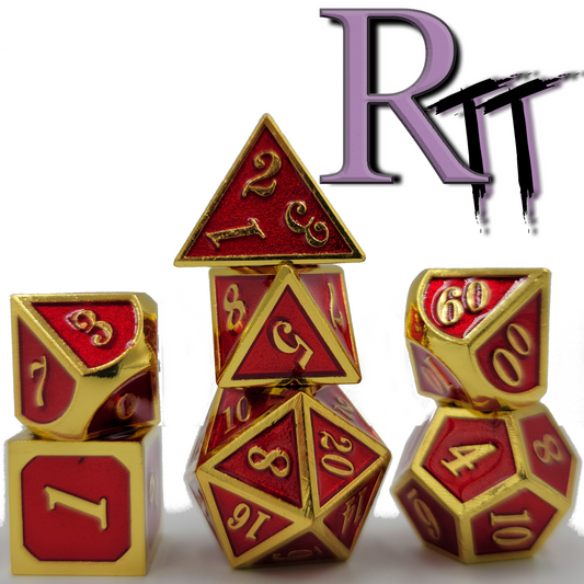 Red & Gold Metal 7 Piece D&D Dice Set