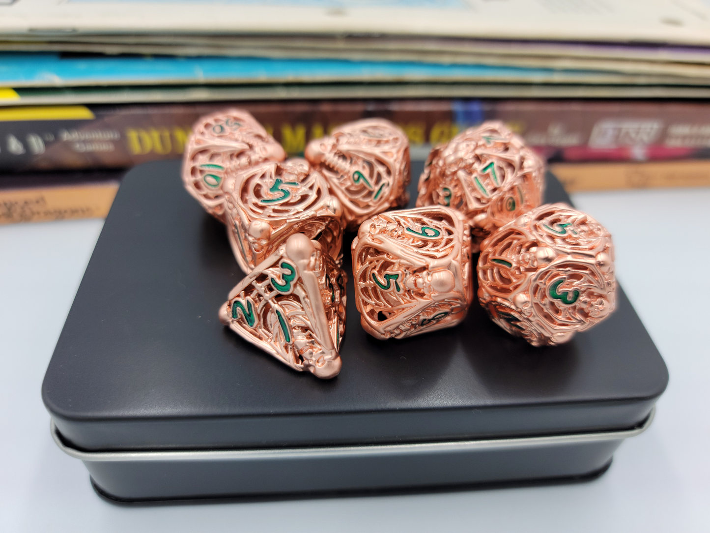 Hollow Metal Rose Gold Skeleton DND Dice Set