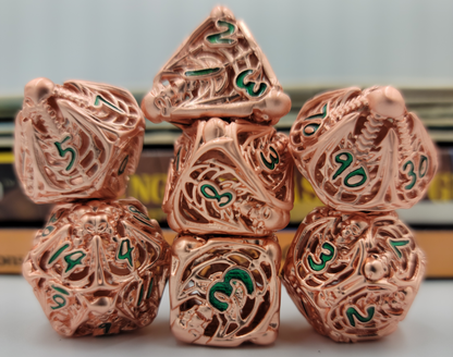 Hollow Metal Rose Gold Skeleton DND Dice Set