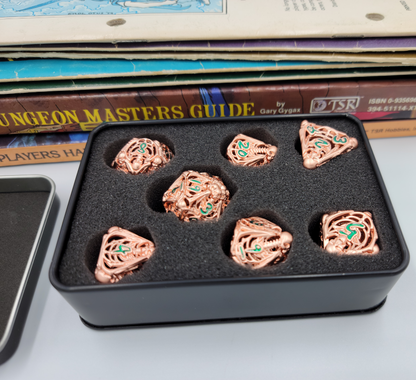 Hollow Metal Rose Gold Skeleton DND Dice Set