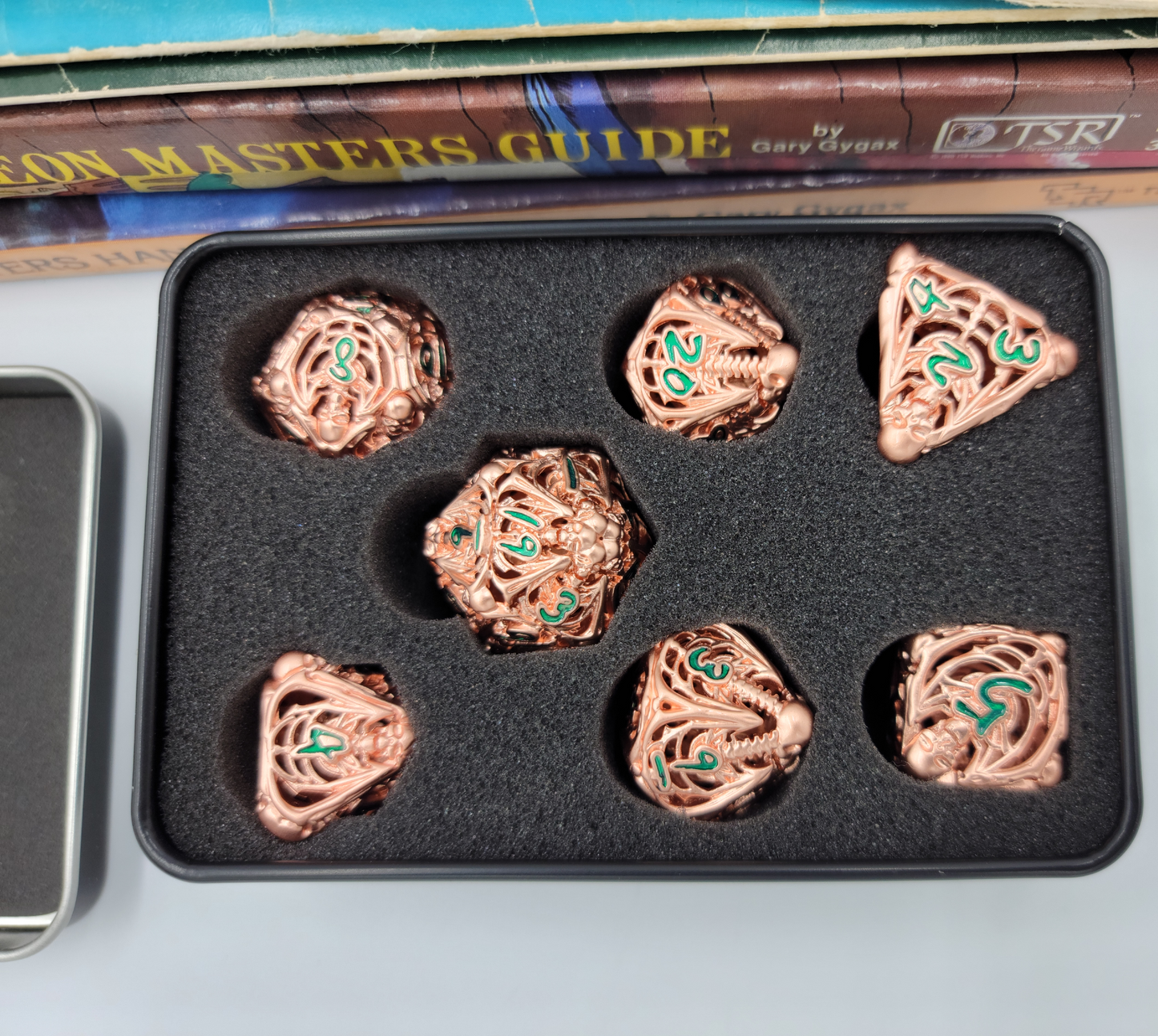 Hollow Metal Rose Gold Skeleton DND Dice Set