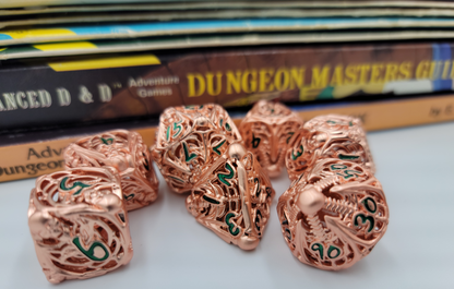 Hollow Metal Rose Gold Skeleton DND Dice Set