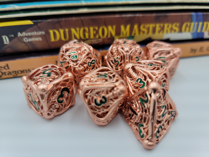 Hollow Metal Rose Gold Skeleton DND Dice Set