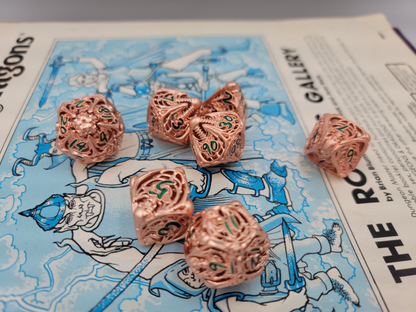 Hollow Metal Rose Gold Skeleton DND Dice Set