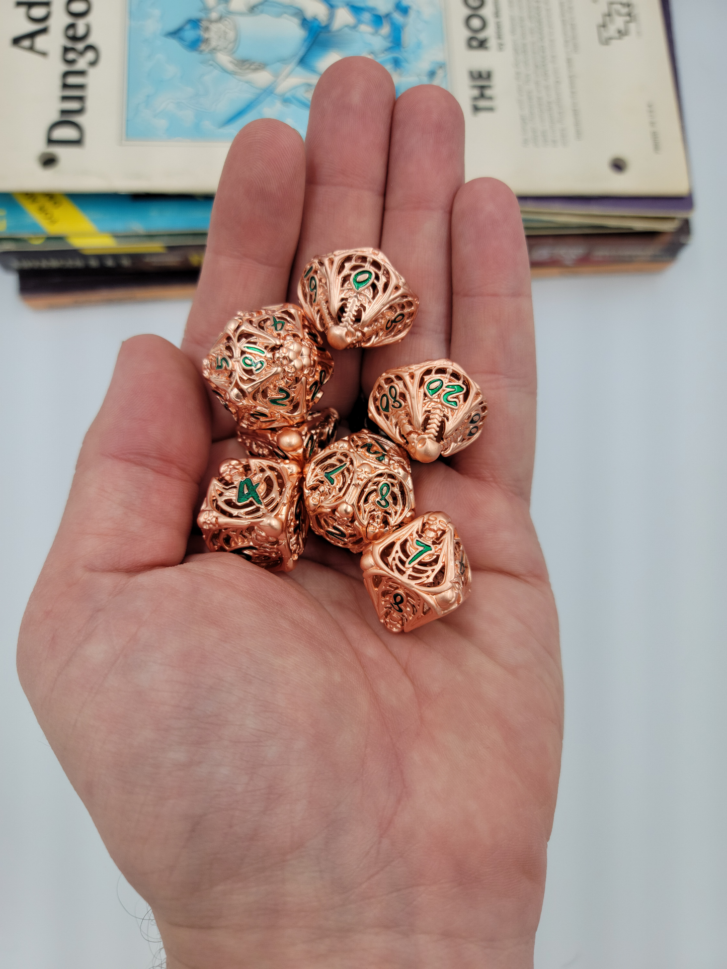 Hollow Metal Rose Gold Skeleton DND Dice Set