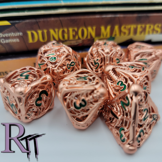 Hollow Metal Rose Gold Skeleton DND Dice Set