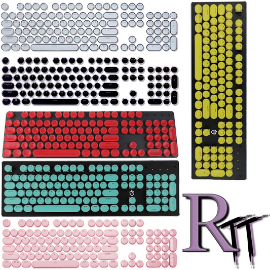 White Retro Steampunk Round Typewriter Keycaps 104 Keys ABS Mechanical Keyboard