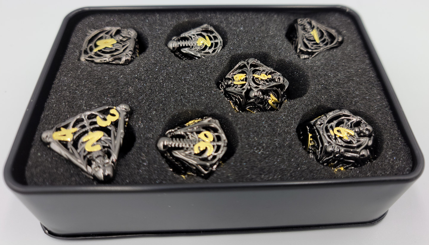 Hollow Metal Black Skeleton DND Dice Set