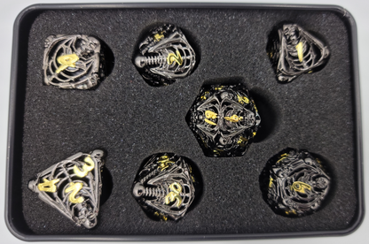 Hollow Metal Black Skeleton DND Dice Set