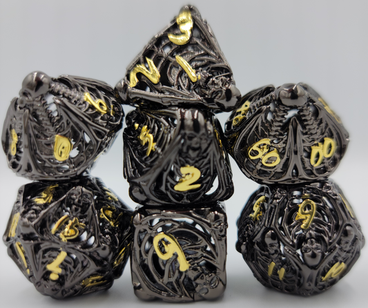 Hollow Metal Black Skeleton DND Dice Set