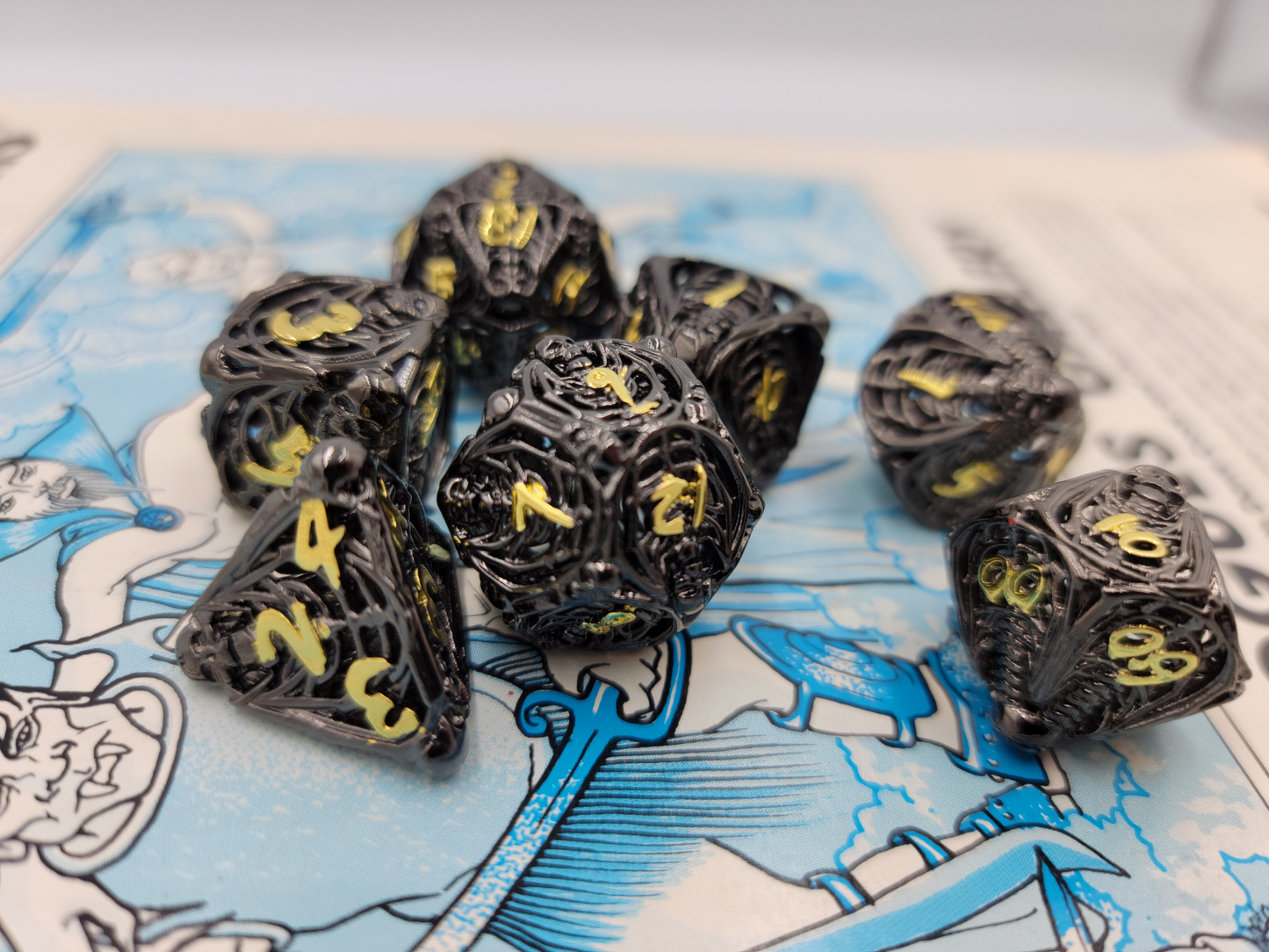 Hollow Metal Black Skeleton DND Dice Set