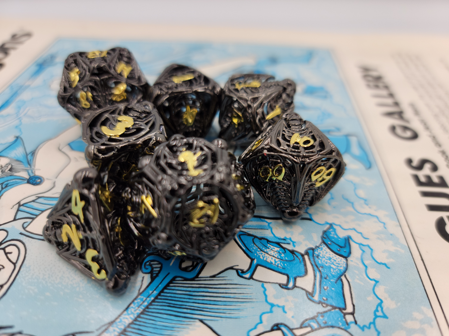 Hollow Metal Black Skeleton DND Dice Set