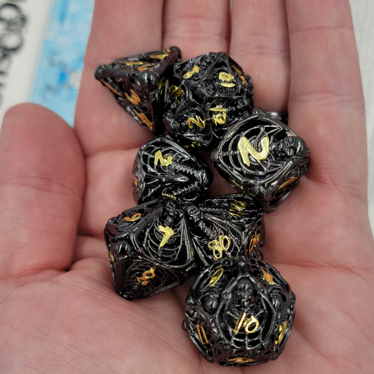 Hollow Metal Black Skeleton DND Dice Set