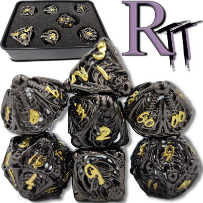 Hollow Metal Black Skeleton DND Dice Set