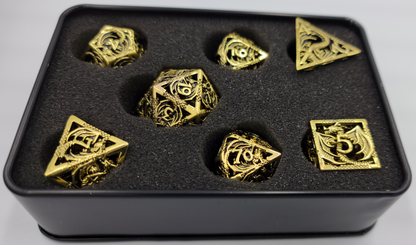 Hollow Metal Shiny Gold Dragon DND Dice Set