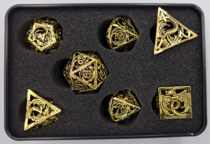 Hollow Metal Shiny Gold Dragon DND Dice Set