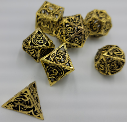 Hollow Metal Shiny Gold Dragon DND Dice Set