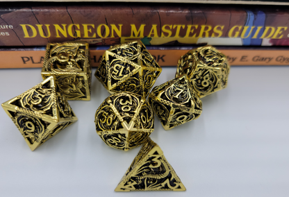 Hollow Metal Shiny Gold Dragon DND Dice Set