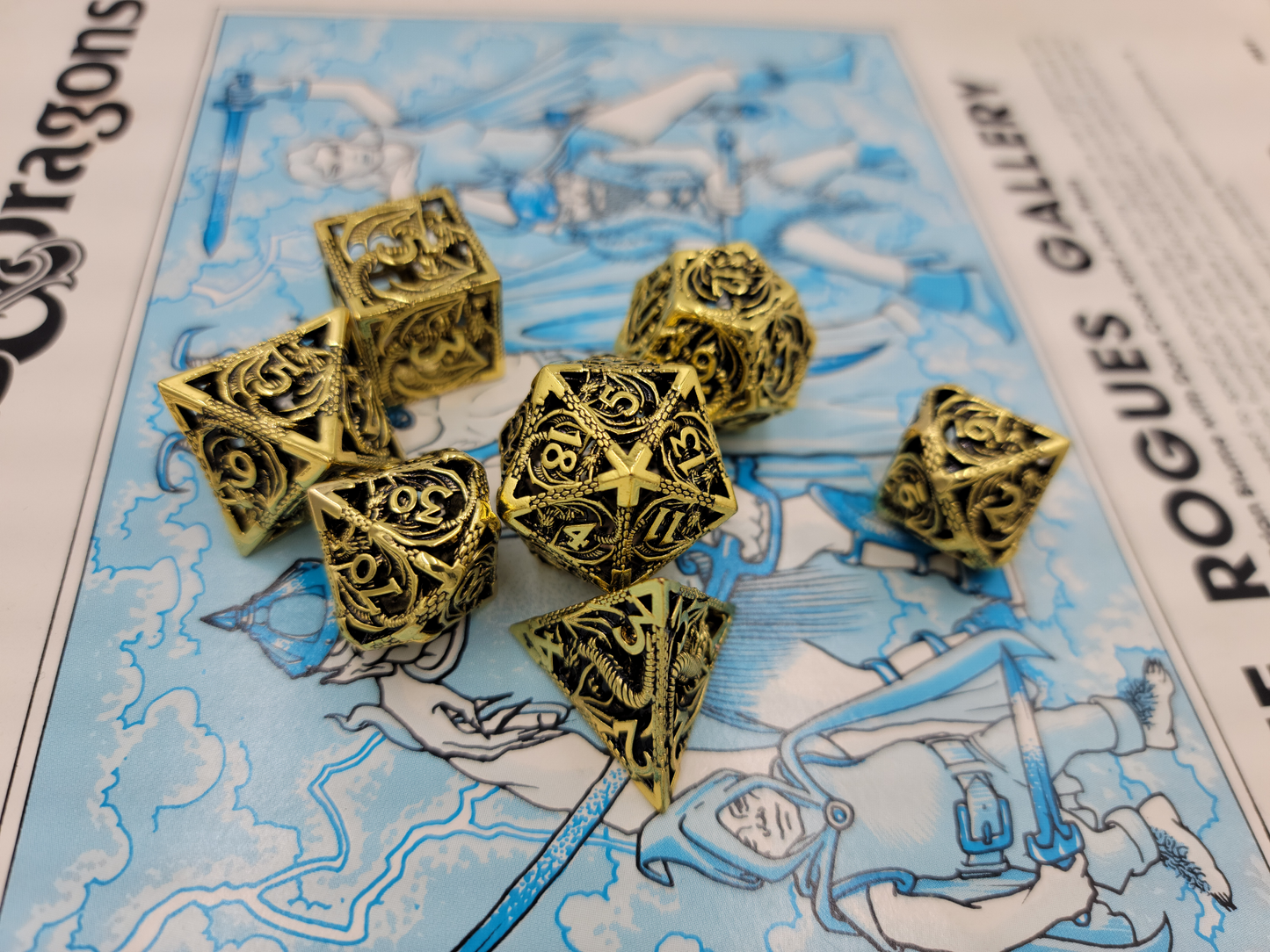 Hollow Metal Shiny Gold Dragon DND Dice Set