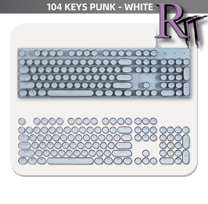 White Retro Steampunk Round Typewriter Keycaps 104 Keys ABS Mechanical Keyboard